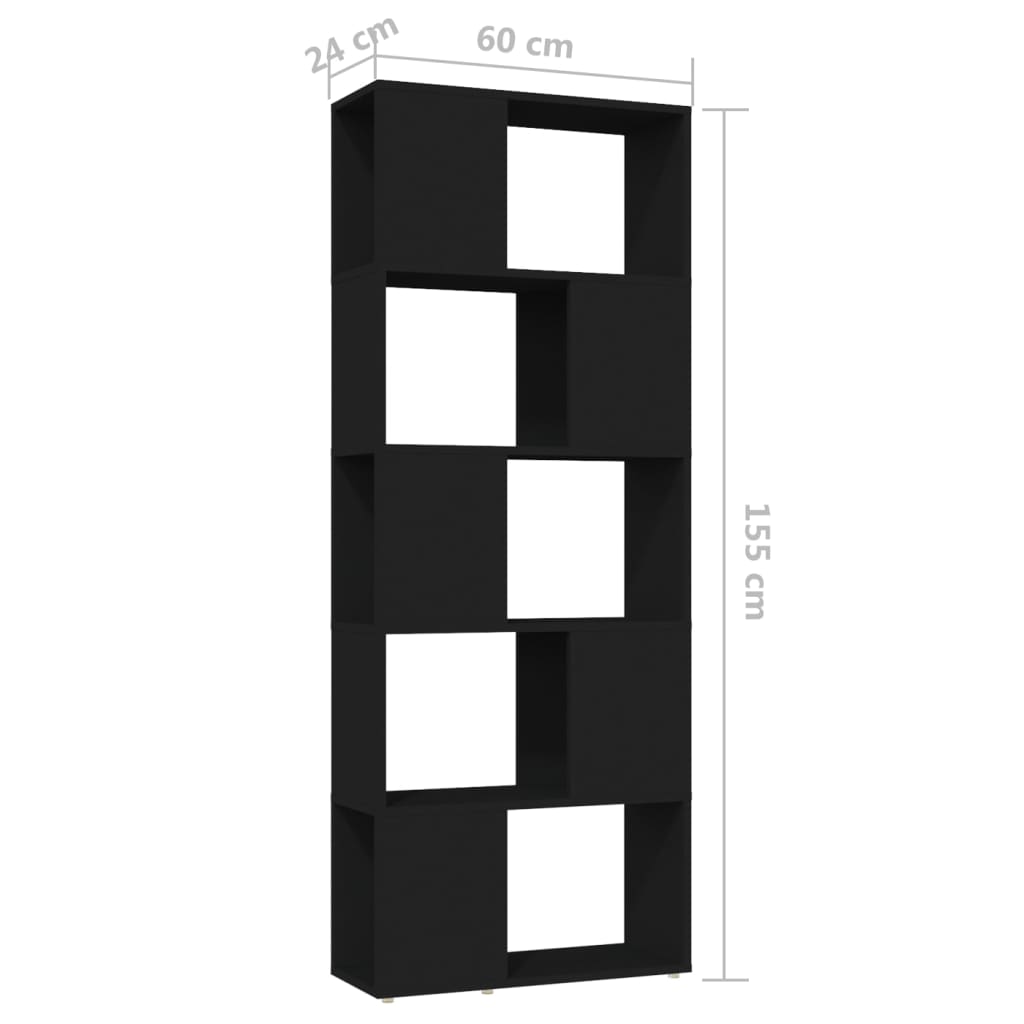 Bücherregal Raumteiler Schwarz 60x24x155 cm Holzwerkstoff