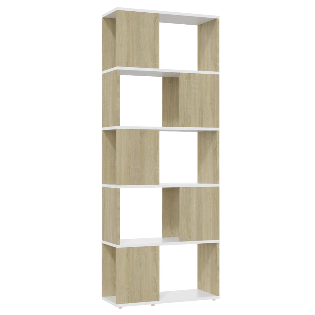 Bookcase Room Divider White Sonoma Oak 60x24x155 cm