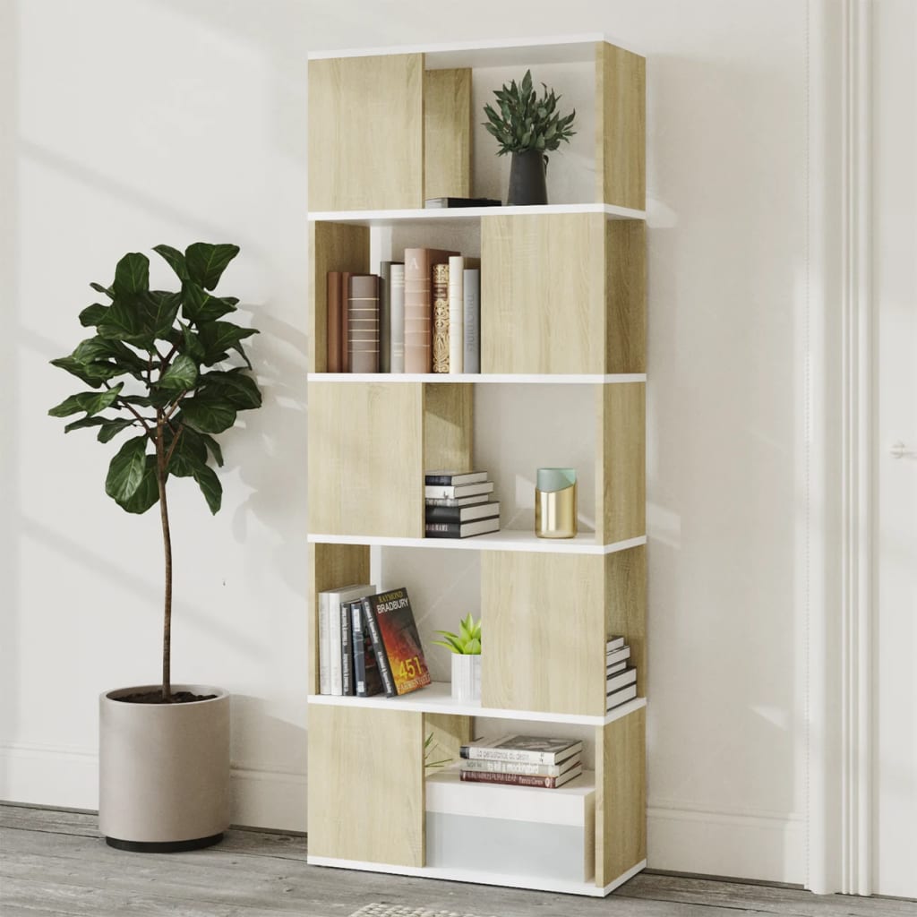 Bookcase Room Divider White Sonoma Oak 60x24x155 cm