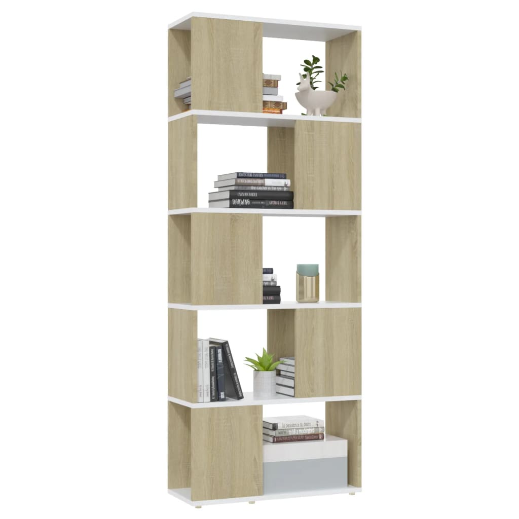 Bookcase Room Divider White Sonoma Oak 60x24x155 cm