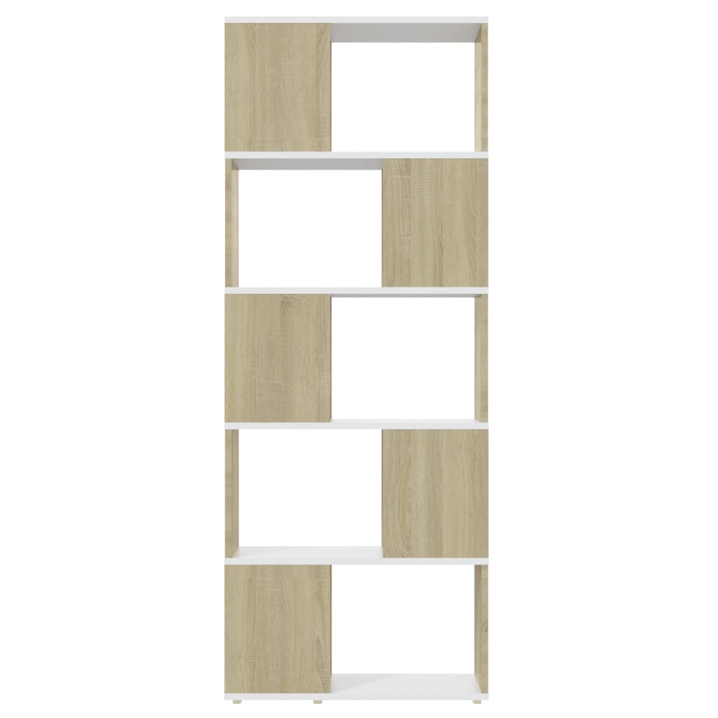 Bookcase Room Divider White Sonoma Oak 60x24x155 cm