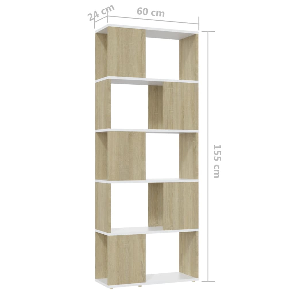 Bookcase Room Divider White Sonoma Oak 60x24x155 cm