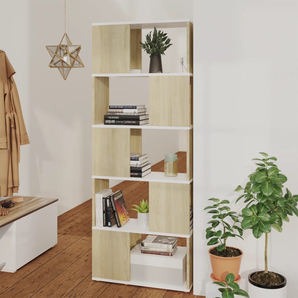 Bookcase Room Divider White Sonoma Oak 60x24x155 cm