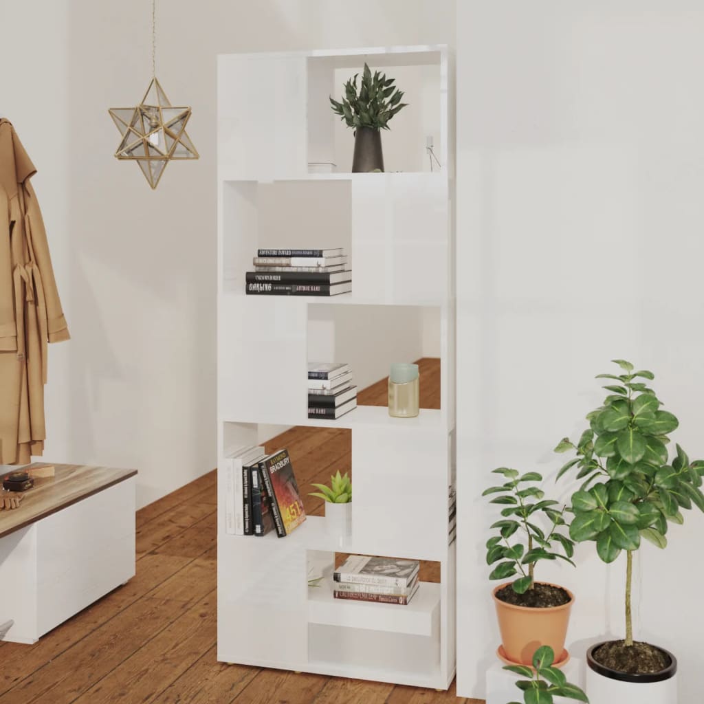 Bookcase Room Divider High Gloss White 60x24x155 cm