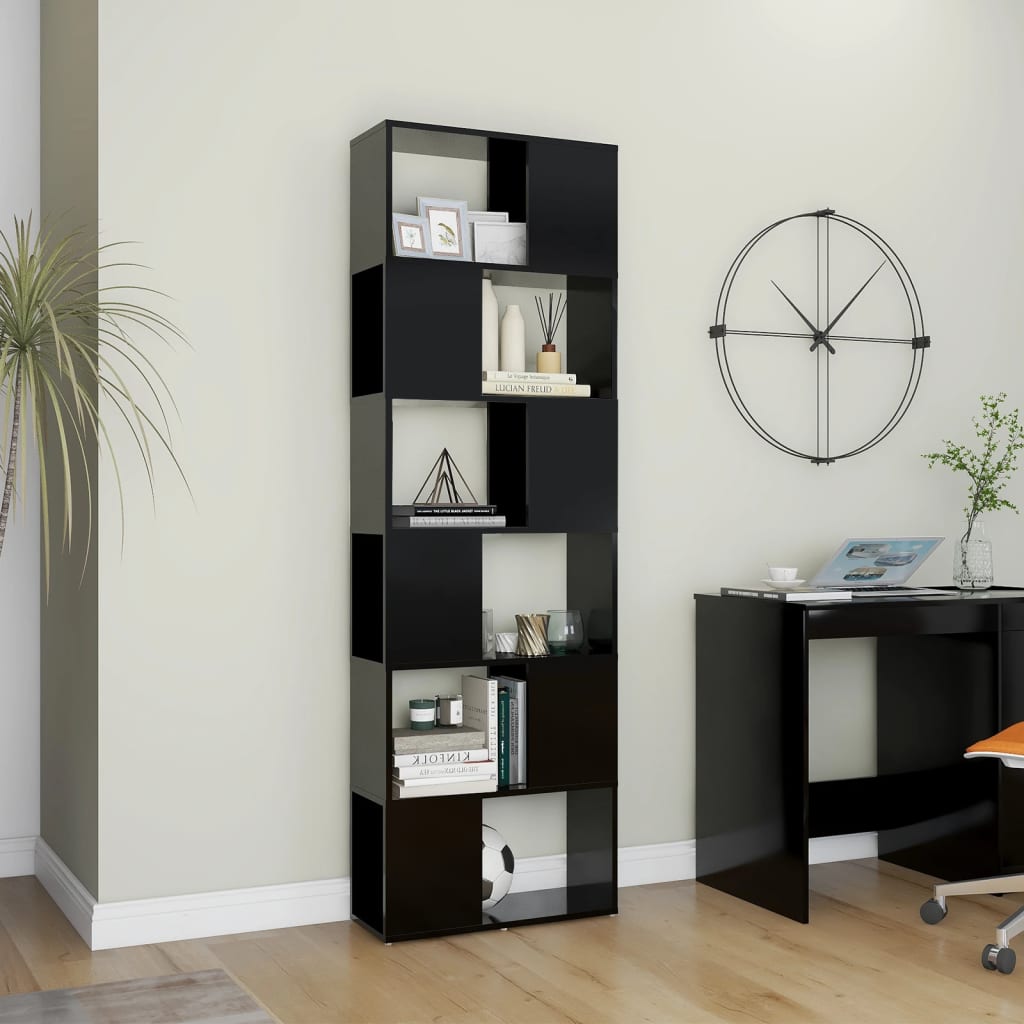 Bookcase Room Divider Black 60x24x186 cm Wood Material