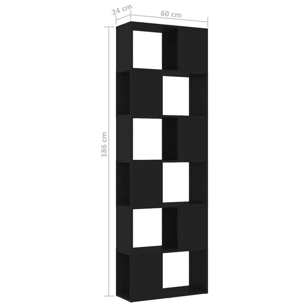 Bookcase Room Divider Black 60x24x186 cm Wood Material