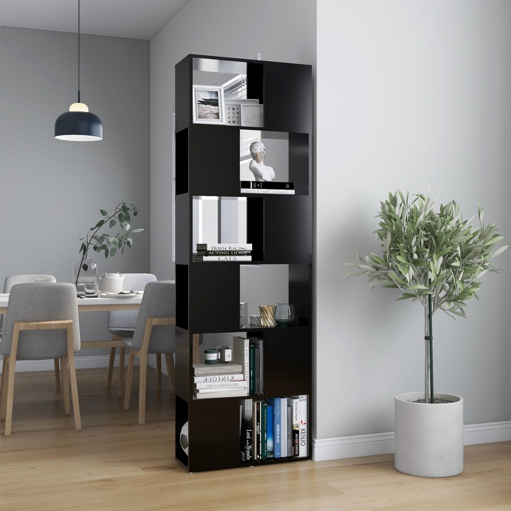 Bookcase Room Divider Black 60x24x186 cm Wood Material