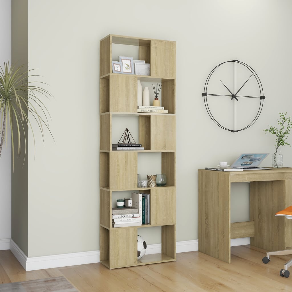 Bookcase Room Divider Sonoma Oak 60x24x186 cm Wood Material