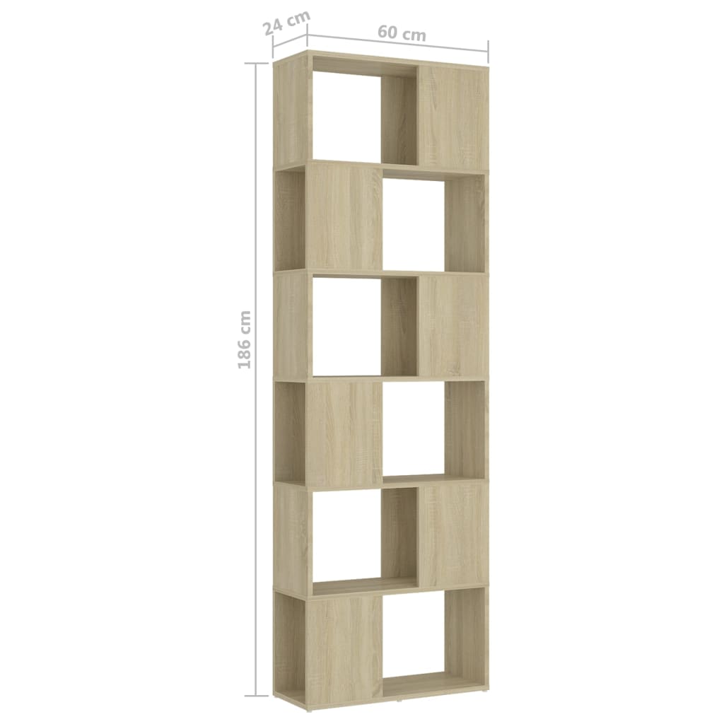 Bookcase Room Divider Sonoma Oak 60x24x186 cm Wood Material