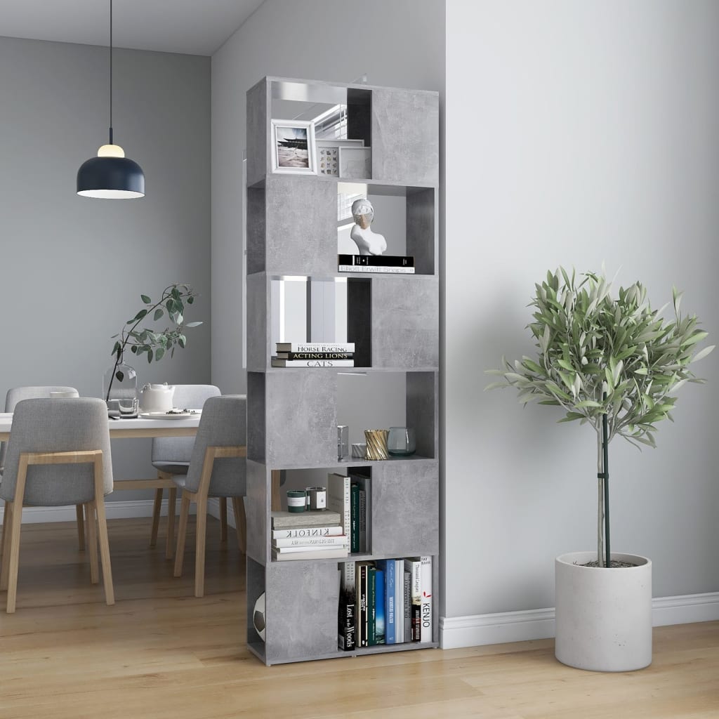 Bookcase Room Divider Concrete Grey 60x24x186 cm Wood Material