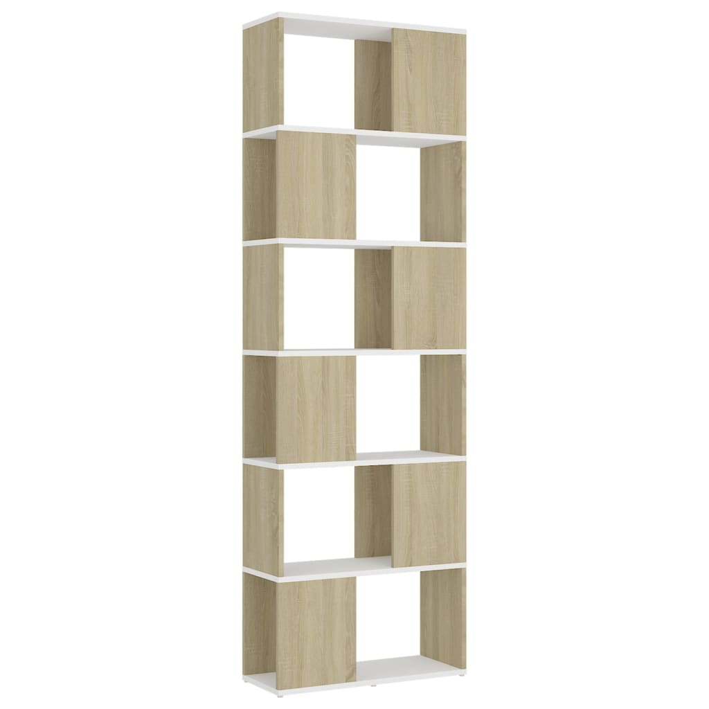 Bookcase Room Divider White Sonoma Oak 60x24x186 cm