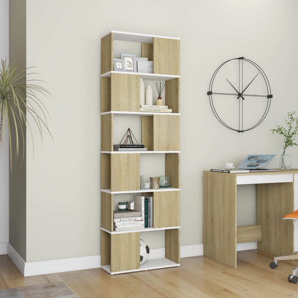 Bookcase Room Divider White Sonoma Oak 60x24x186 cm