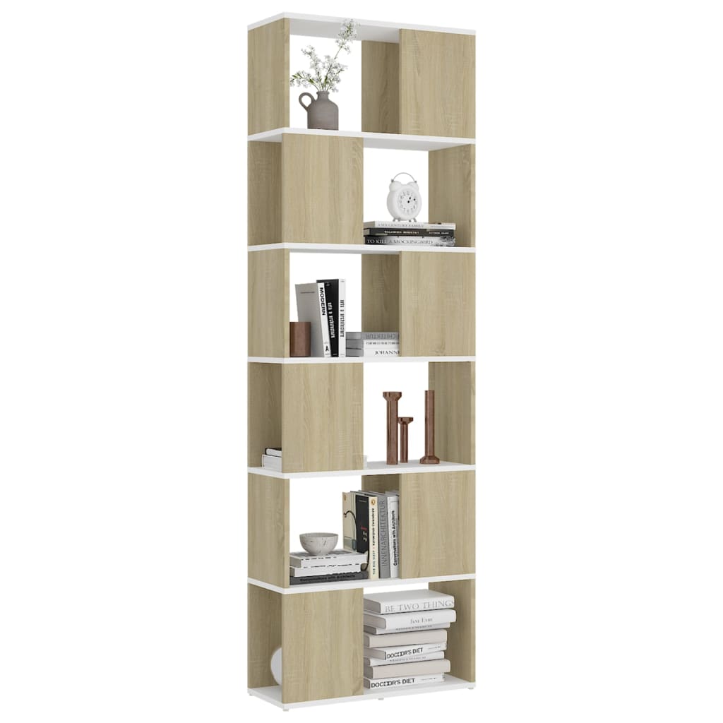 Bücherregal Raumteiler Weiß Sonoma-Eiche 60x24x186 cm