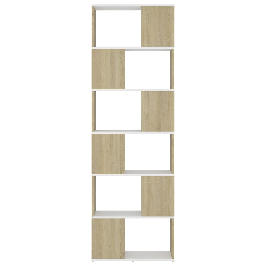 Bookcase Room Divider White Sonoma Oak 60x24x186 cm