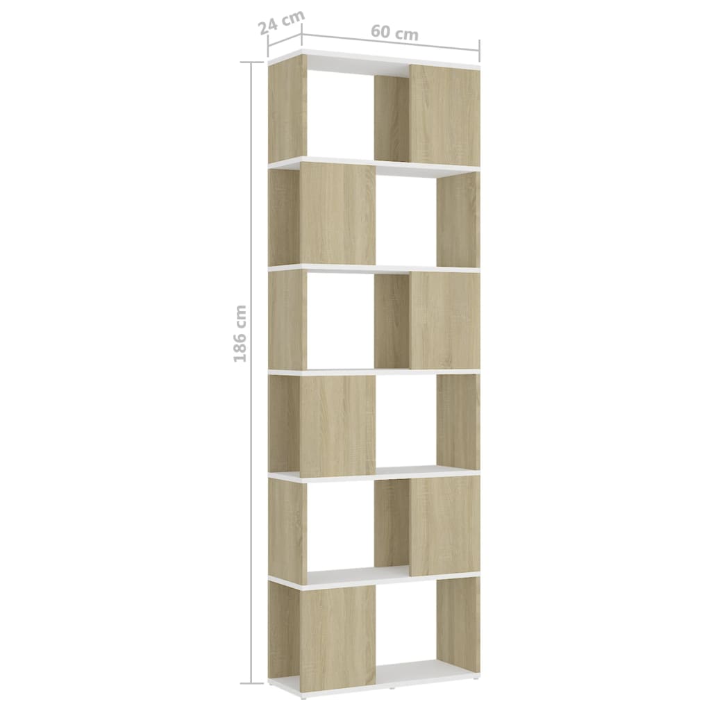 Bookcase Room Divider White Sonoma Oak 60x24x186 cm