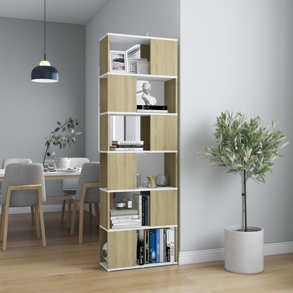 Bookcase Room Divider White Sonoma Oak 60x24x186 cm