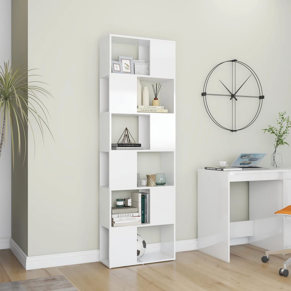 Bookcase Room Divider High Gloss White 60x24x186 cm