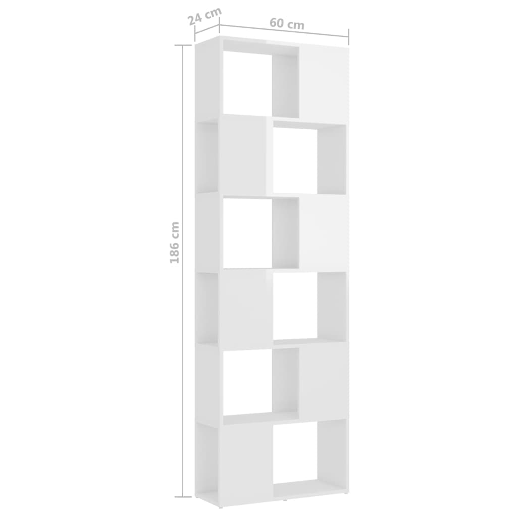 Bookcase Room Divider High Gloss White 60x24x186 cm