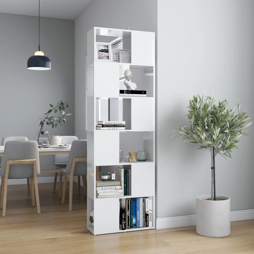 Bookcase Room Divider High Gloss White 60x24x186 cm