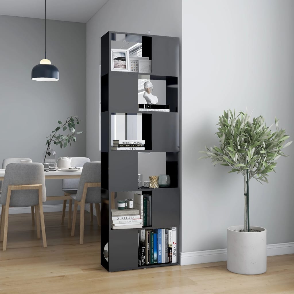 Bookcase Room Divider High Gloss Gray 60x24x186 cm