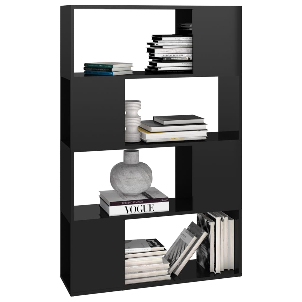 Bücherregal Raumteiler Hochglanz-Schwarz 80x24x124,5 cm