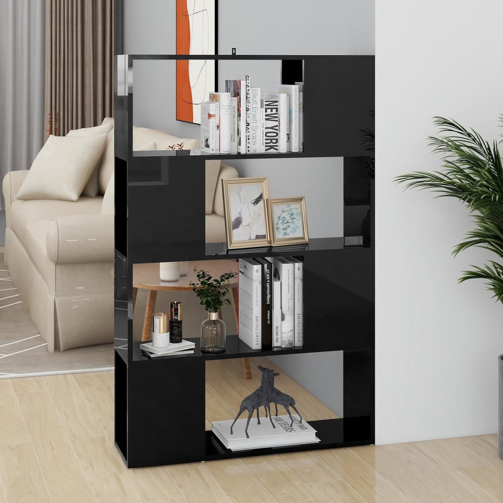 Bookcase Room Divider High Gloss Black 80x24x124.5 cm