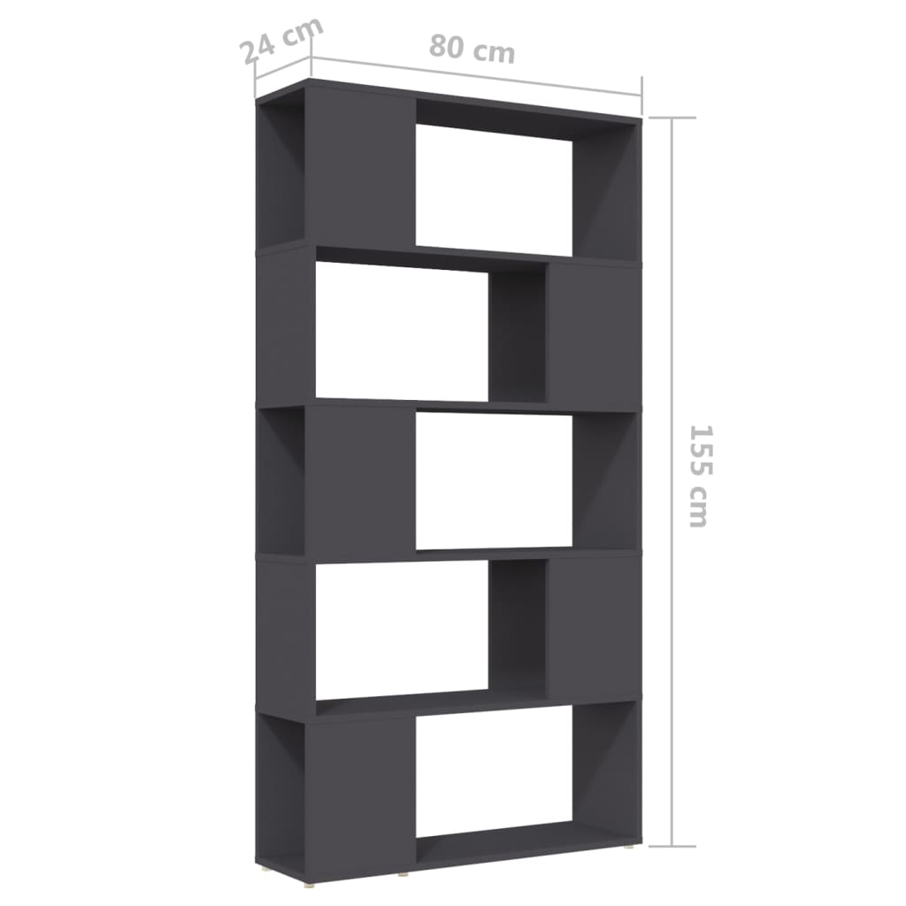 Bookcase Room Divider Grey 80x24x155 cm Wood Material