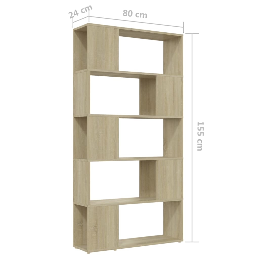 Bookcase Room Divider Sonoma Oak 80x24x155 cm Wood Material