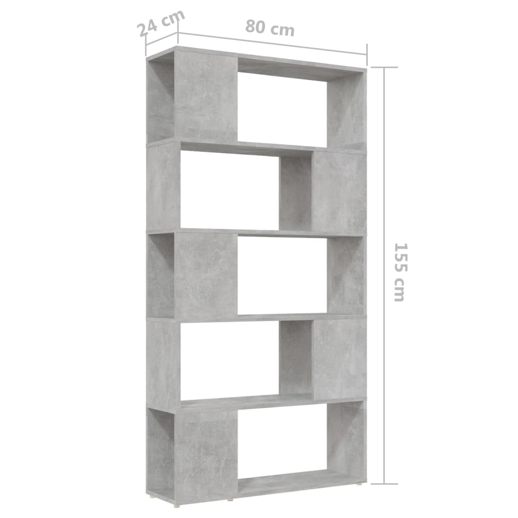 Bookcase Room Divider Concrete Grey 80x24x155 cm Wood Material