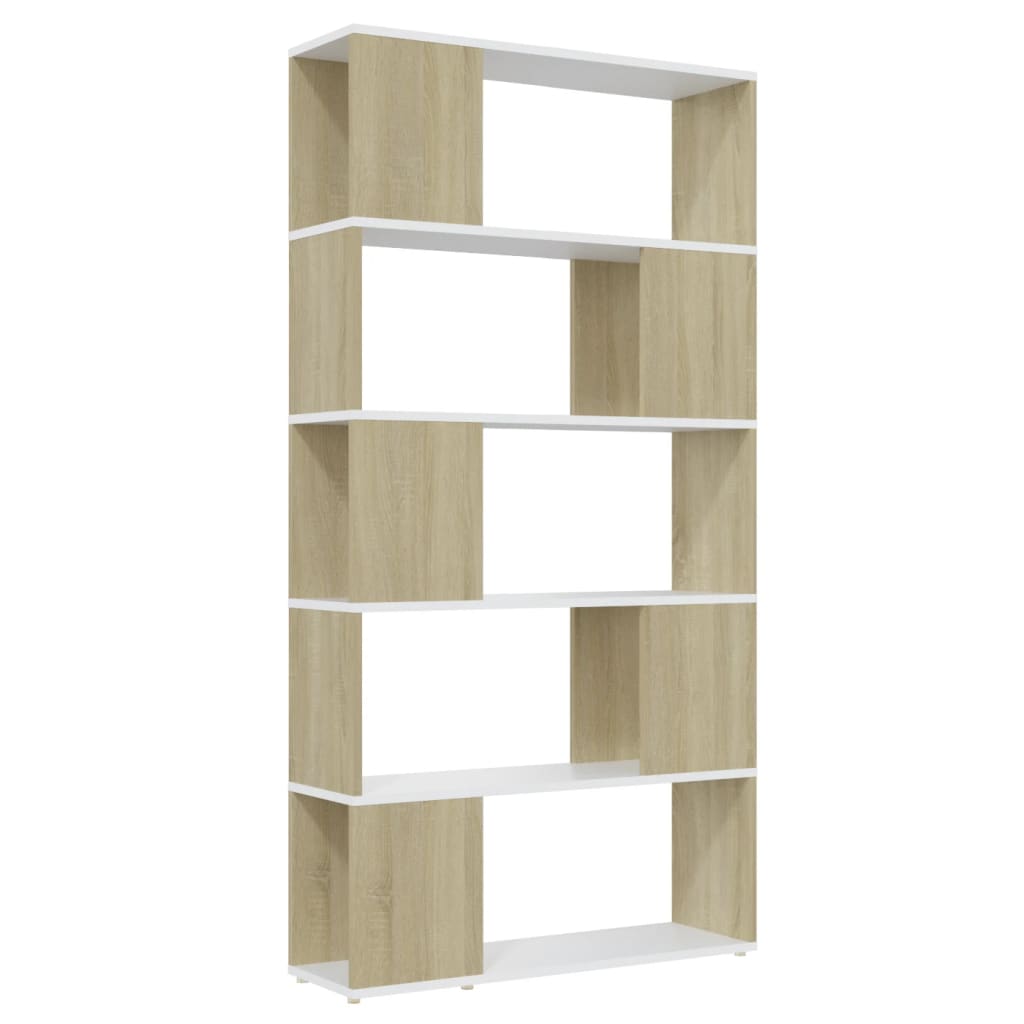 Bookcase Room Divider White Sonoma Oak 80x24x155 cm