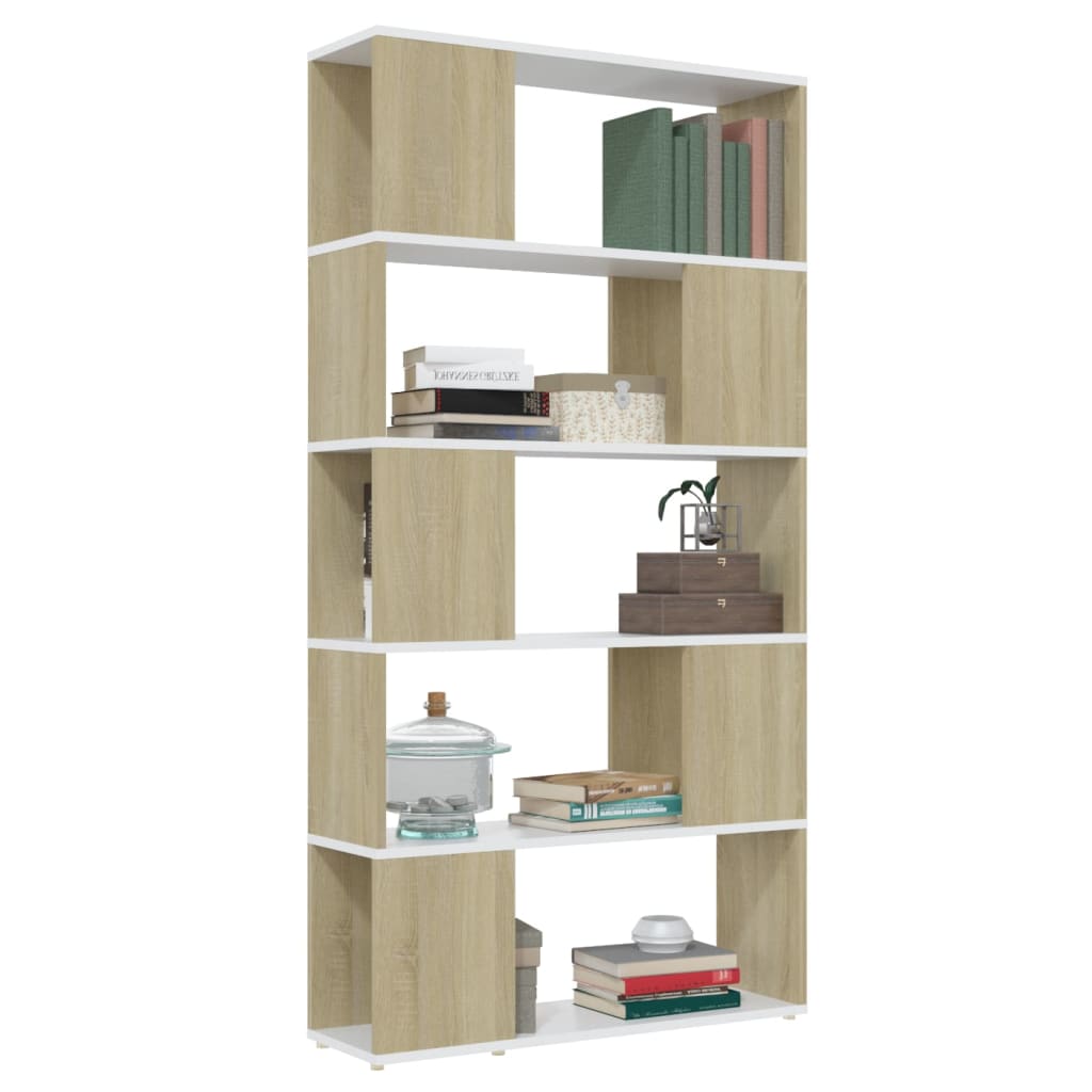 Bücherregal Raumteiler Weiß Sonoma-Eiche 80x24x155 cm