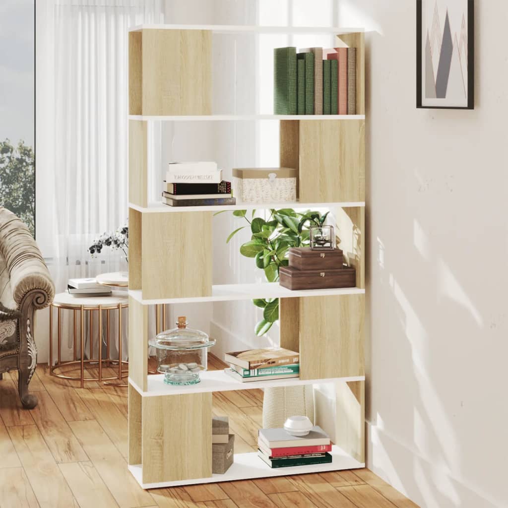 Bookcase Room Divider White Sonoma Oak 80x24x155 cm