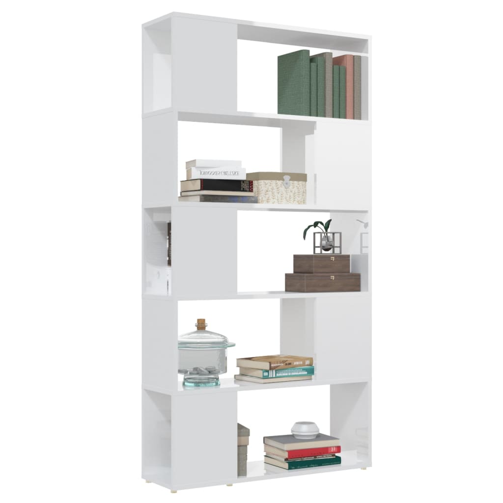 Bookcase Room Divider High Gloss White 80x24x155cm Wood Material