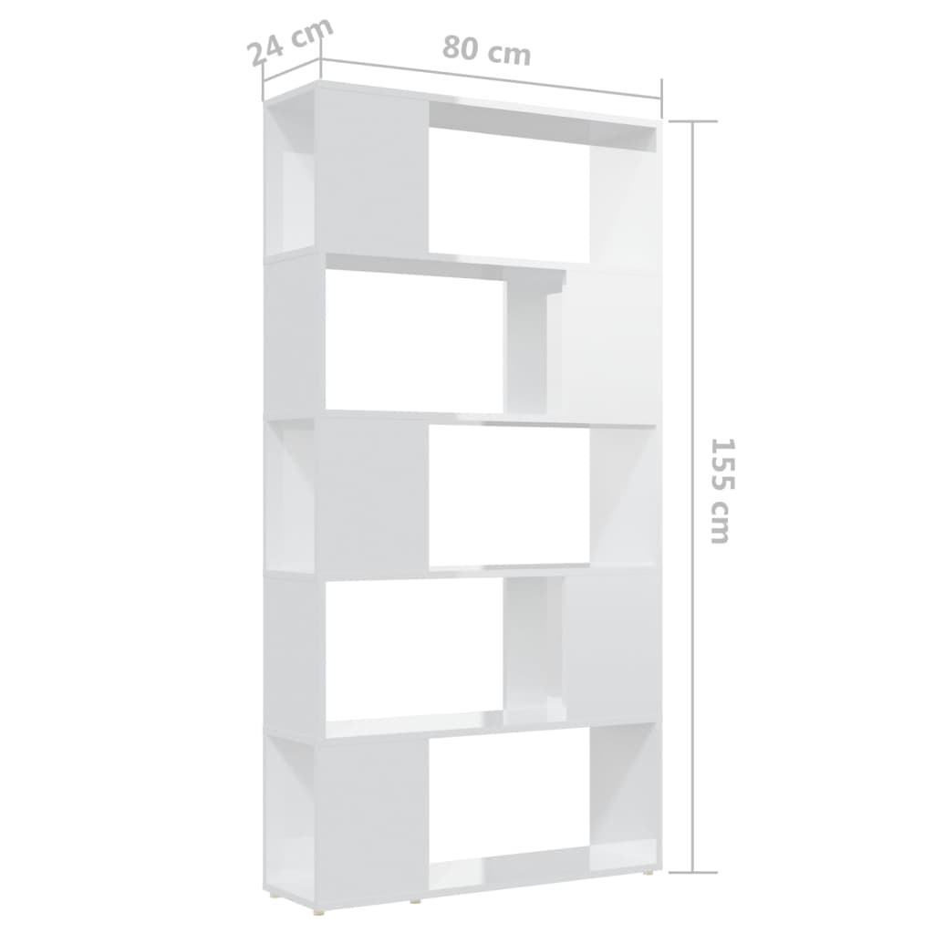 Bookcase Room Divider High Gloss White 80x24x155cm Wood Material