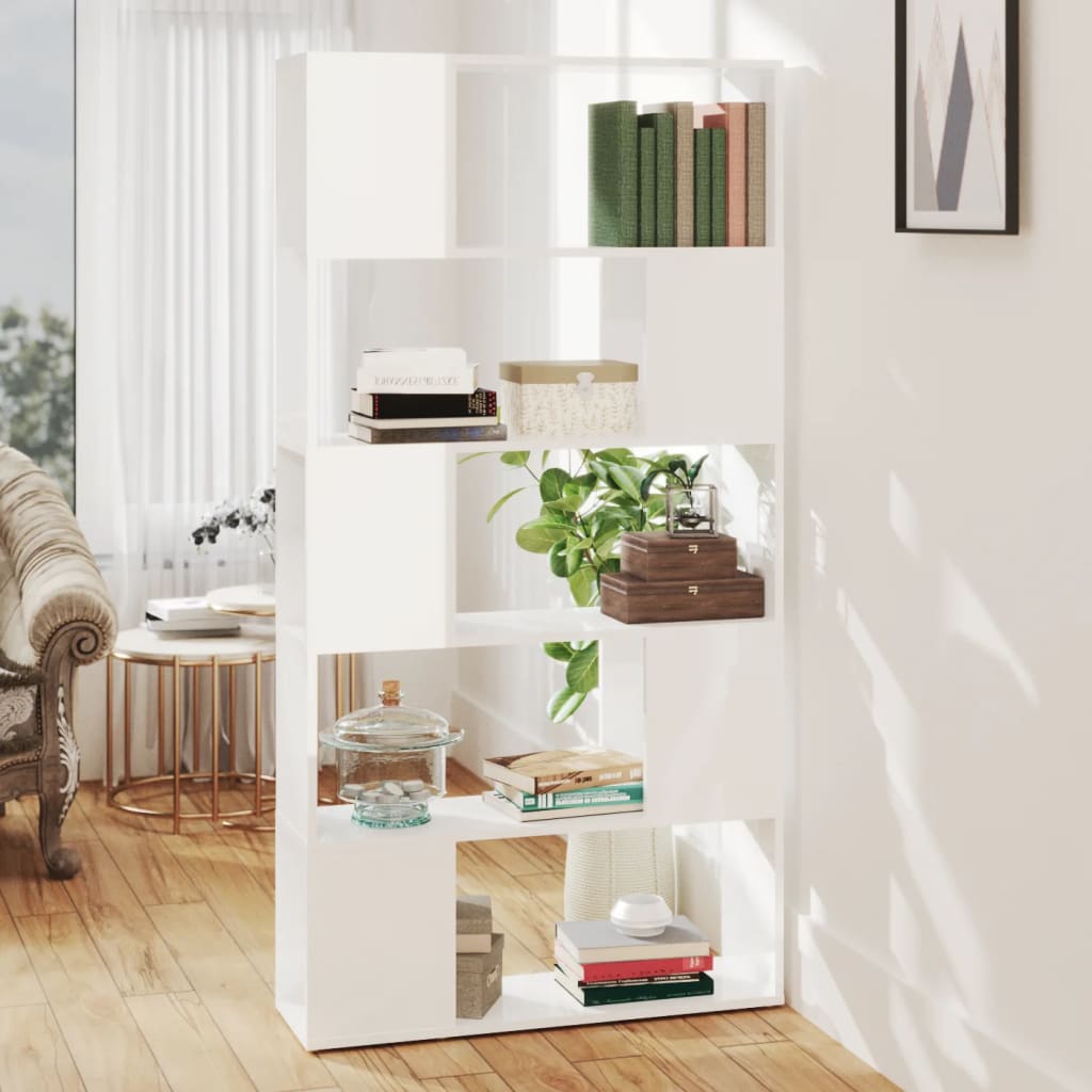 Bookcase Room Divider High Gloss White 80x24x155cm Wood Material