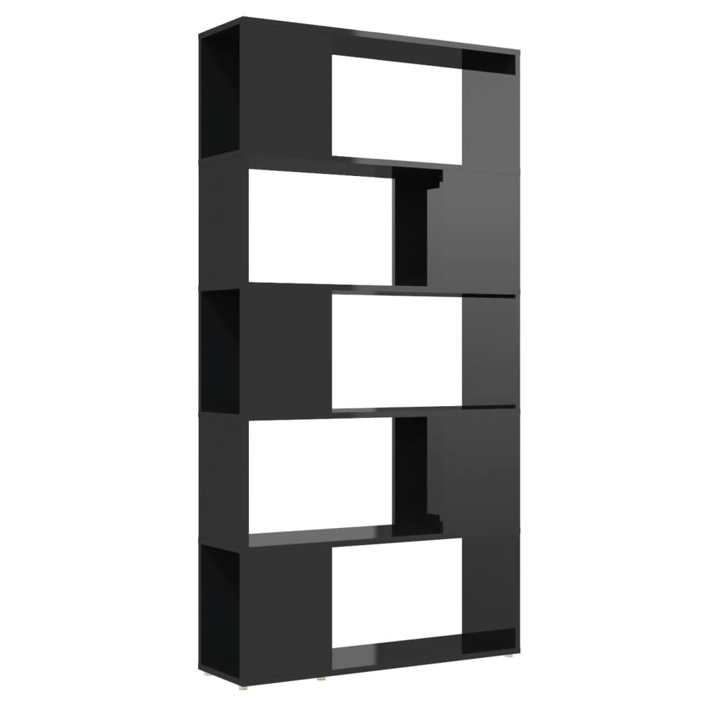 Bookcase Room Divider High Gloss Black 80x24x155cm