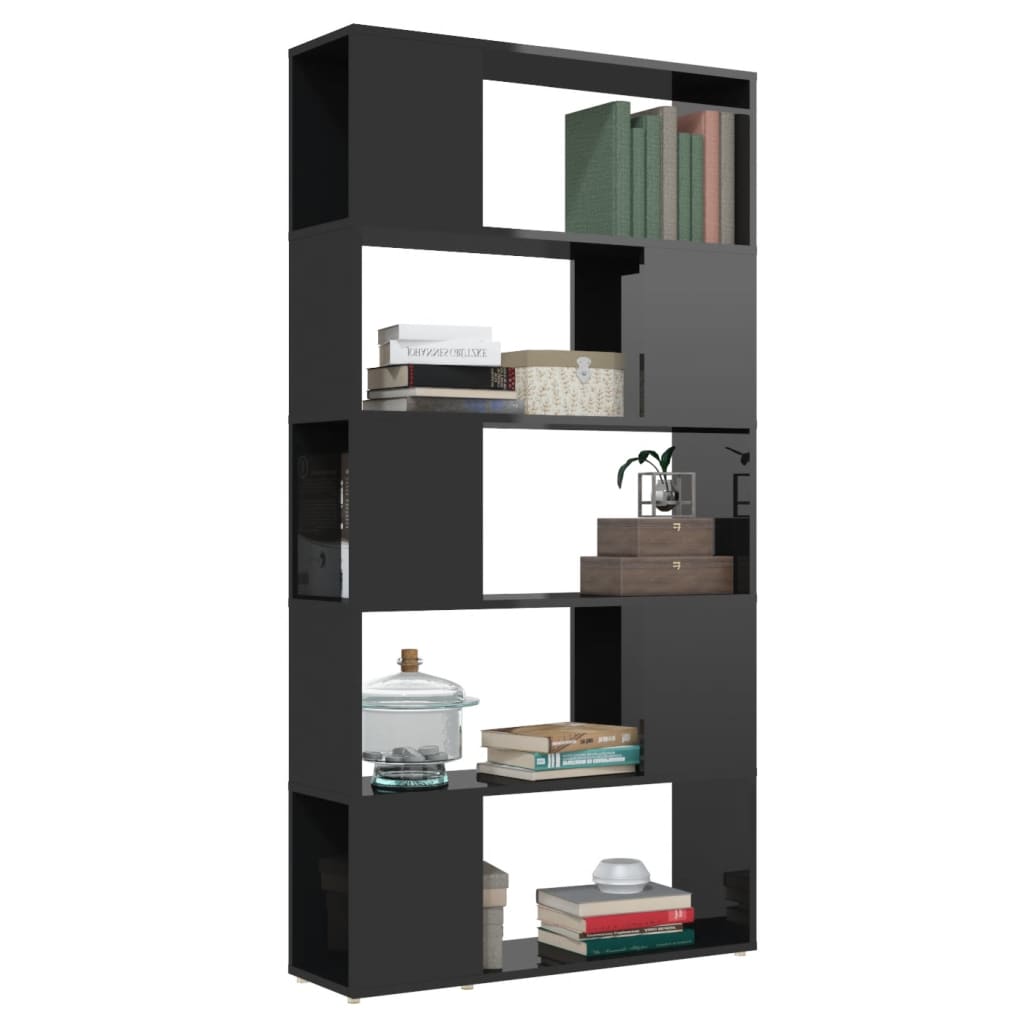 Bookcase Room Divider High Gloss Black 80x24x155cm