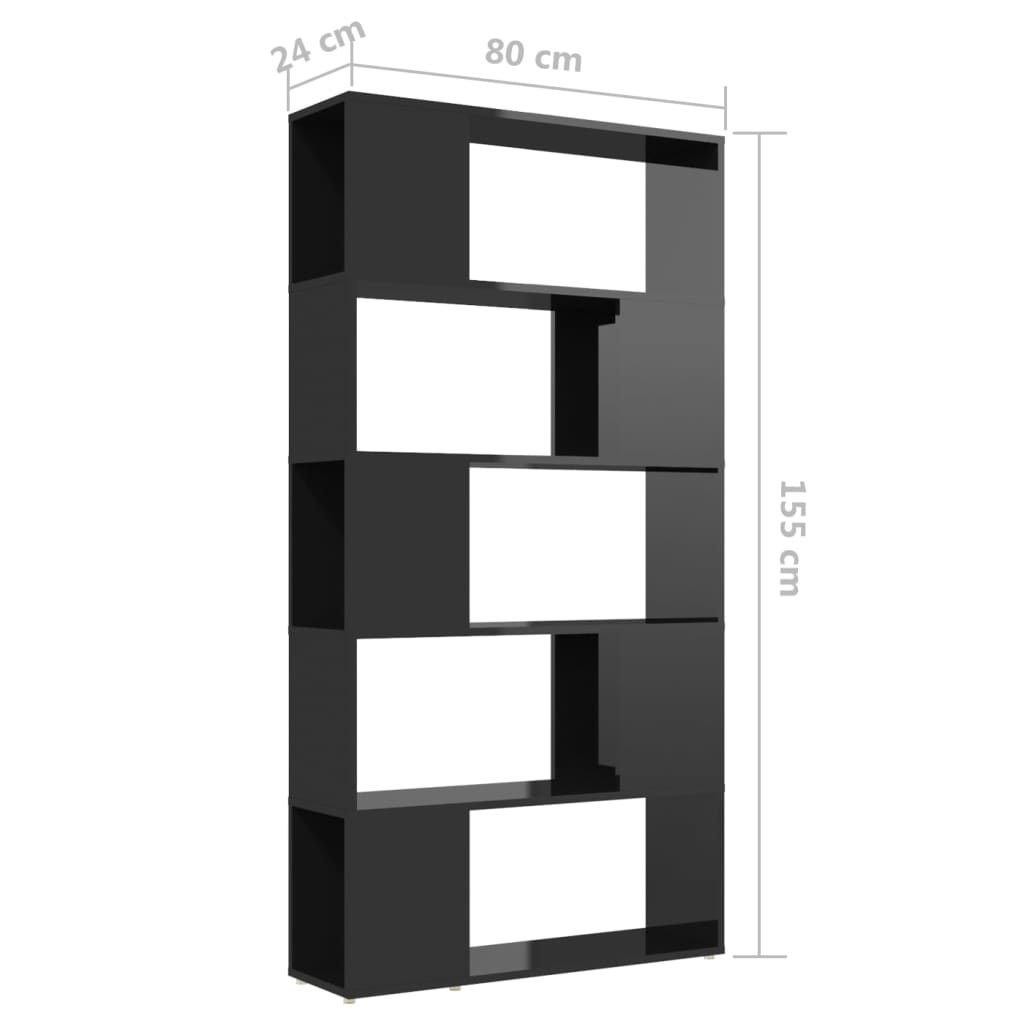 Bookcase Room Divider High Gloss Black 80x24x155cm