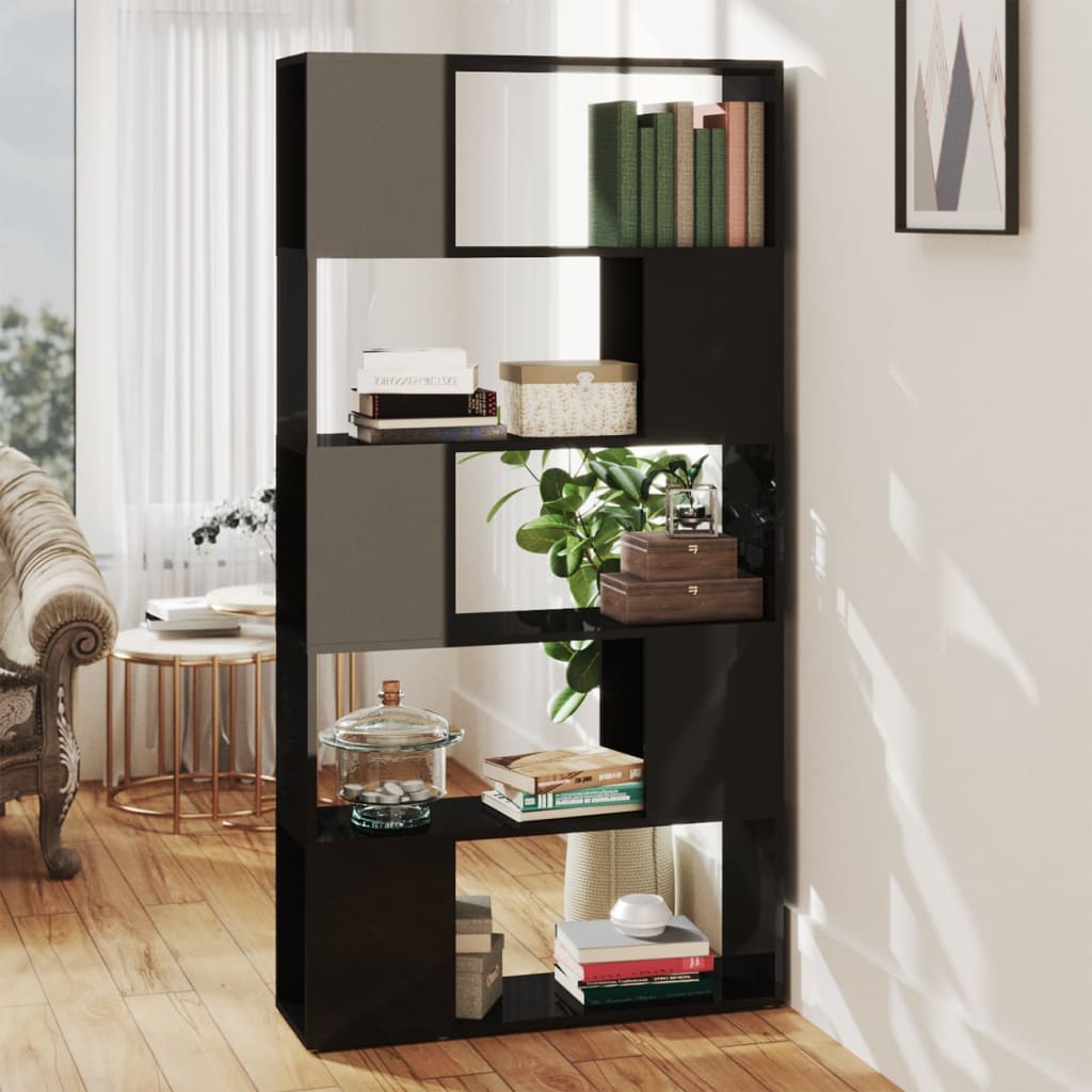 Bookcase Room Divider High Gloss Black 80x24x155cm