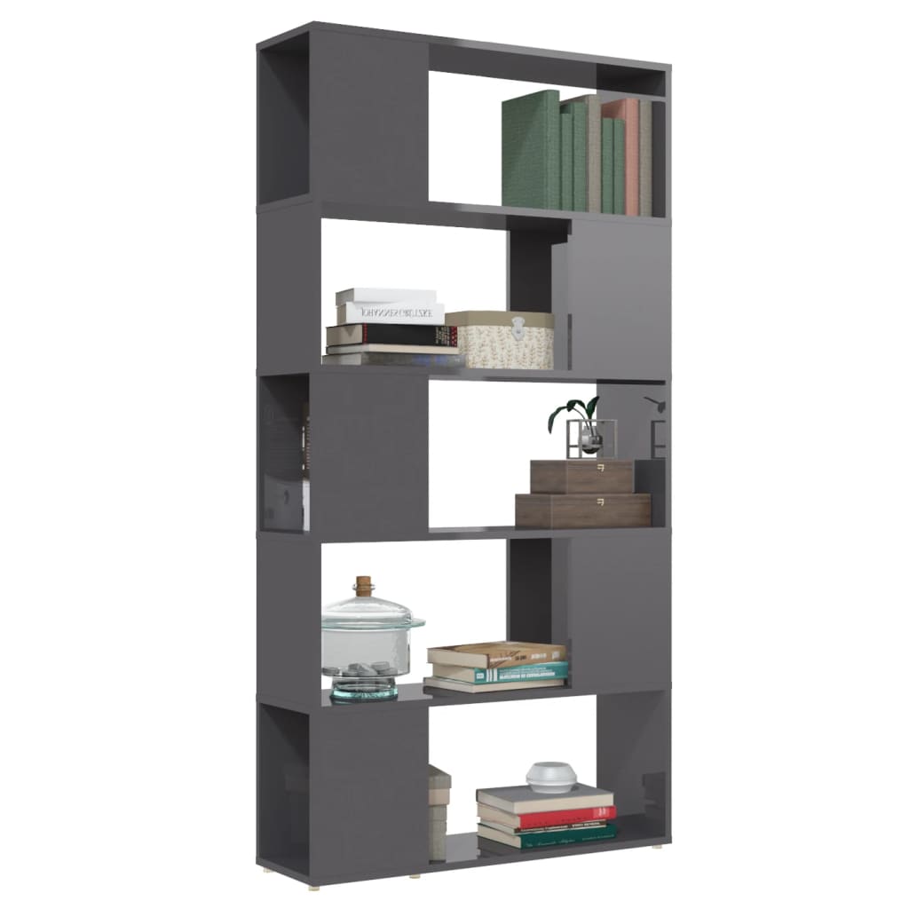 Bücherregal Raumteiler Hochglanz-Grau 80x24x155cm Holzwerkstoff