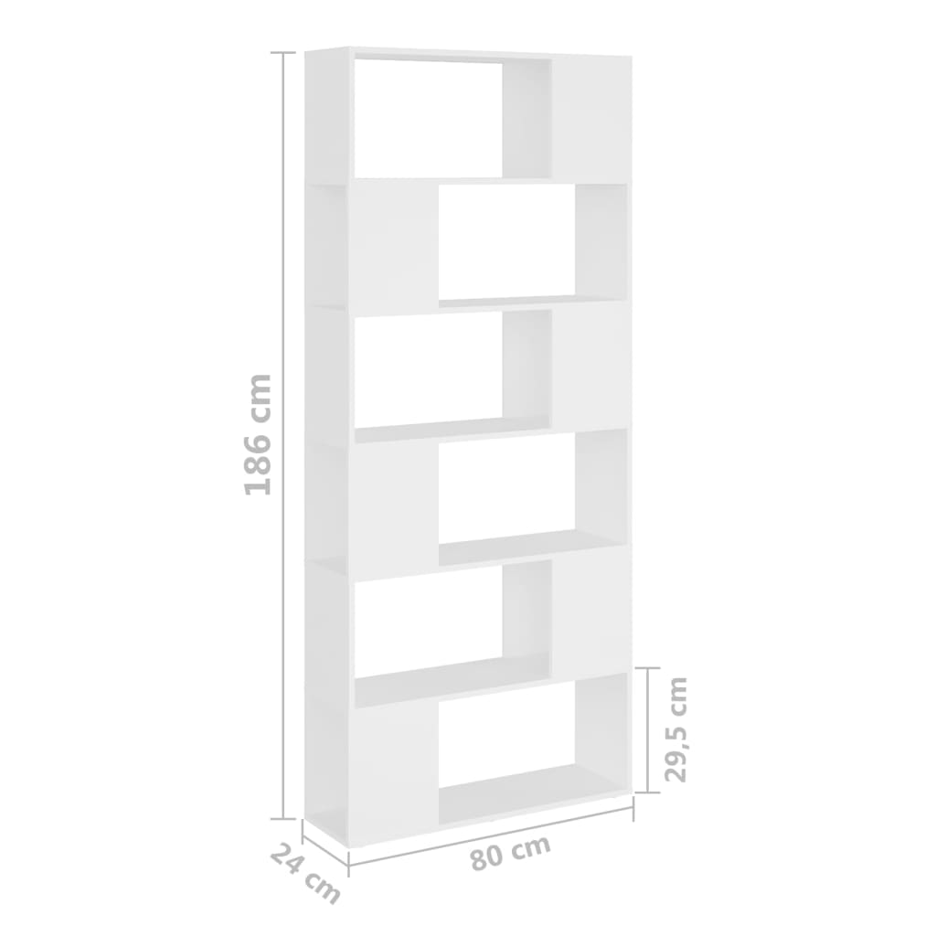 Bookcase Room Divider White 80x24x186 cm Wood Material