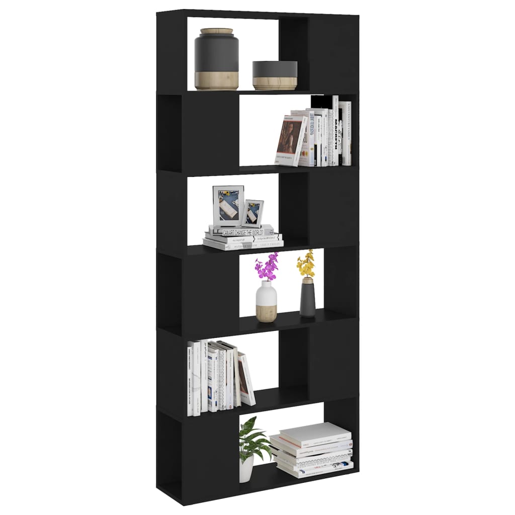 Bookcase Room Divider Black 80x24x186 cm Wood Material