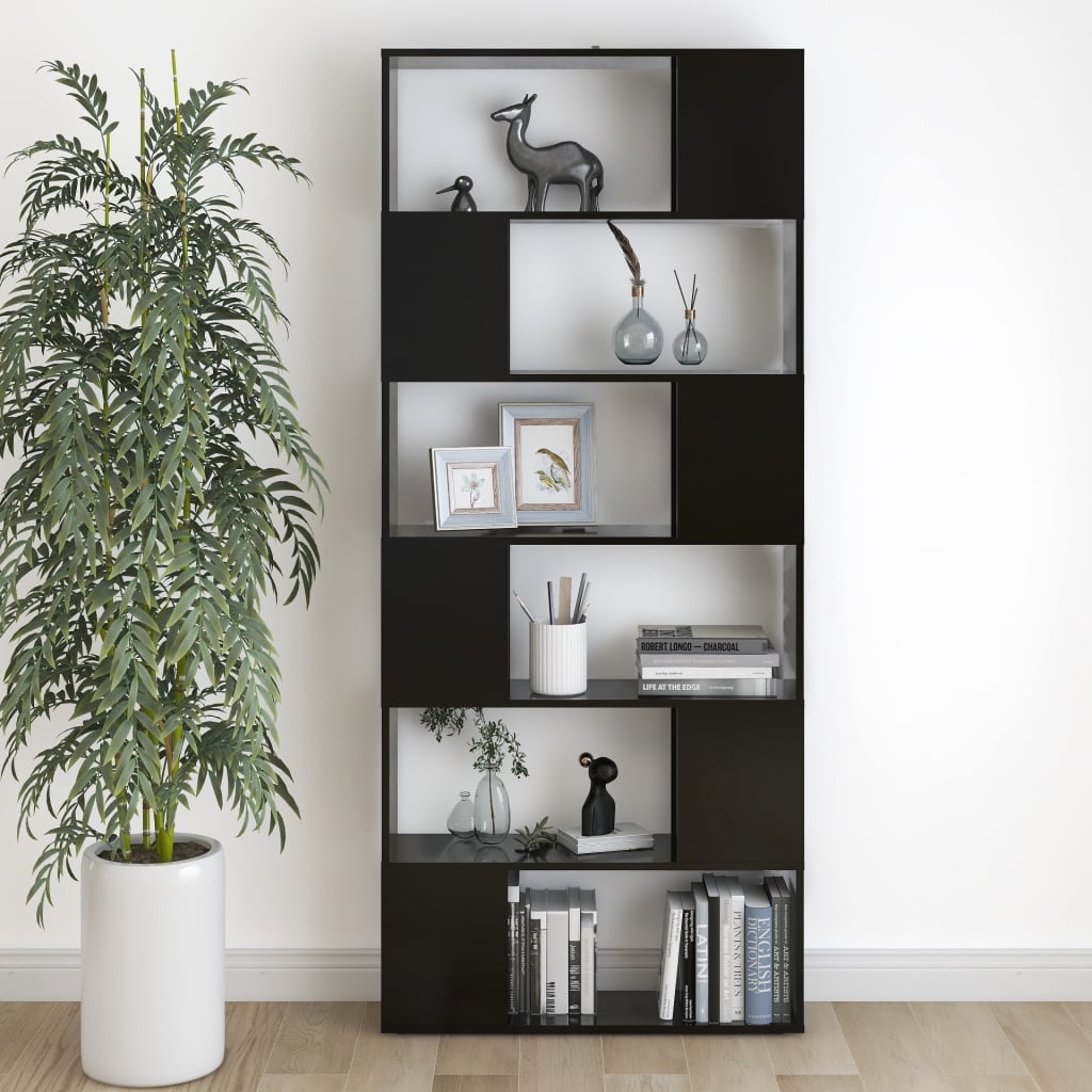 Bookcase Room Divider Black 80x24x186 cm Wood Material