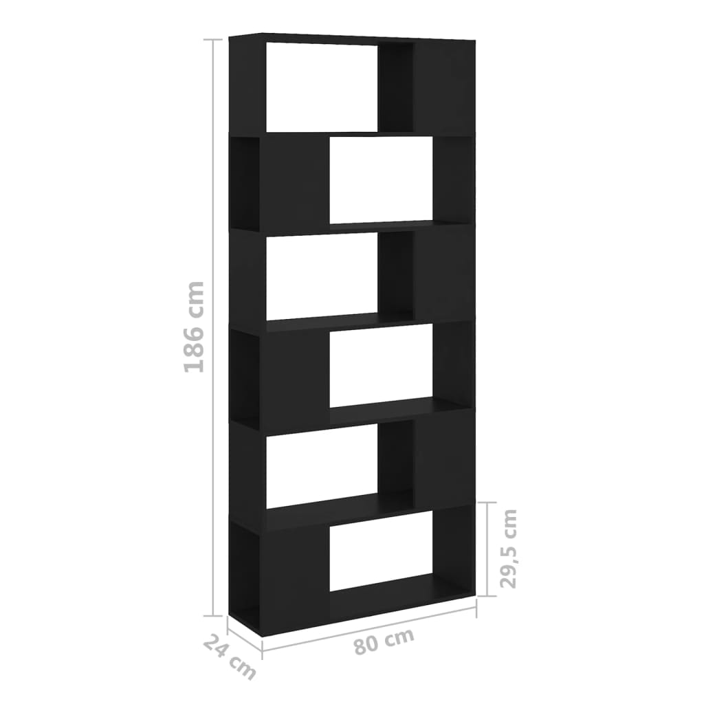 Bookcase Room Divider Black 80x24x186 cm Wood Material