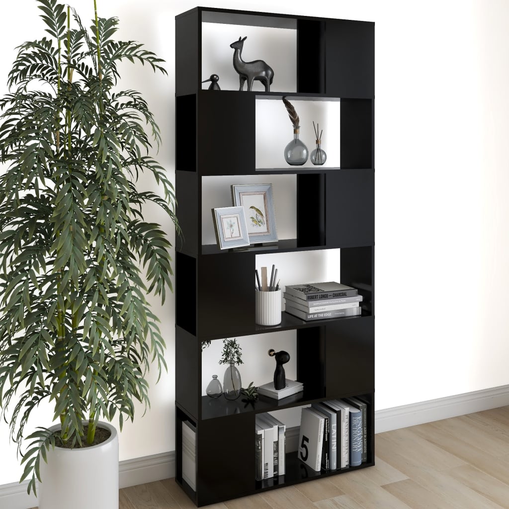 Bookcase Room Divider Black 80x24x186 cm Wood Material