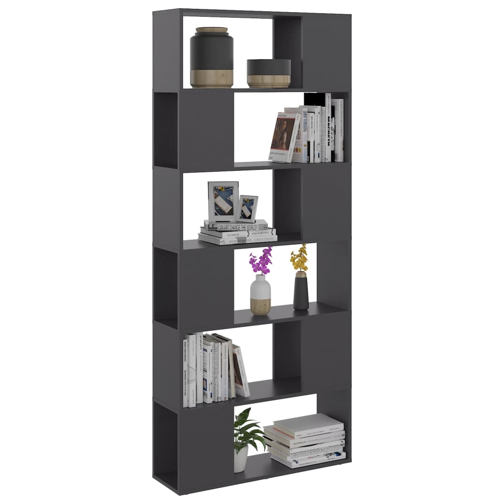 Bookcase Room Divider Grey 80x24x186 cm Wood Material