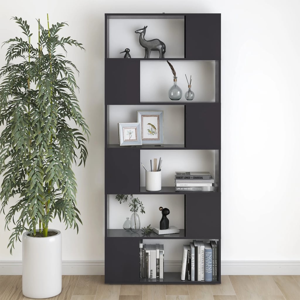 Bookcase Room Divider Grey 80x24x186 cm Wood Material