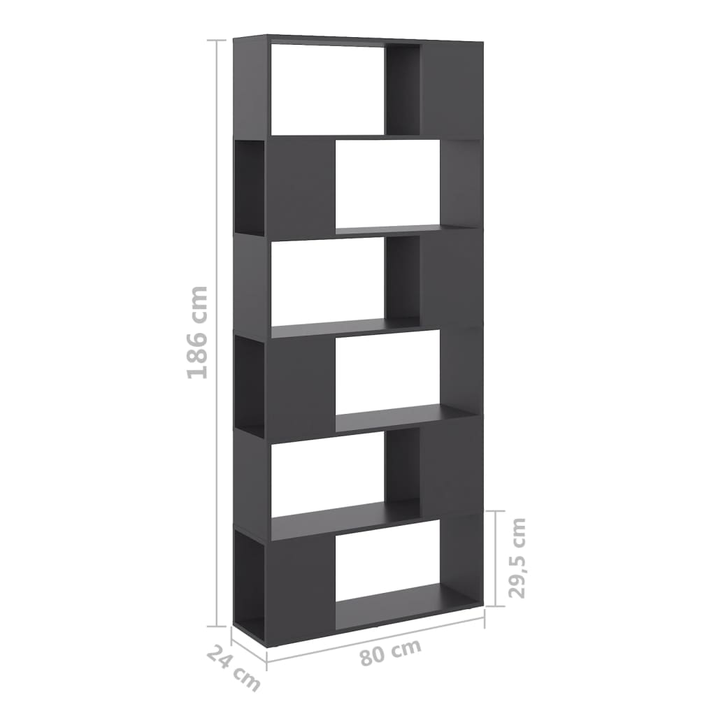 Bookcase Room Divider Grey 80x24x186 cm Wood Material