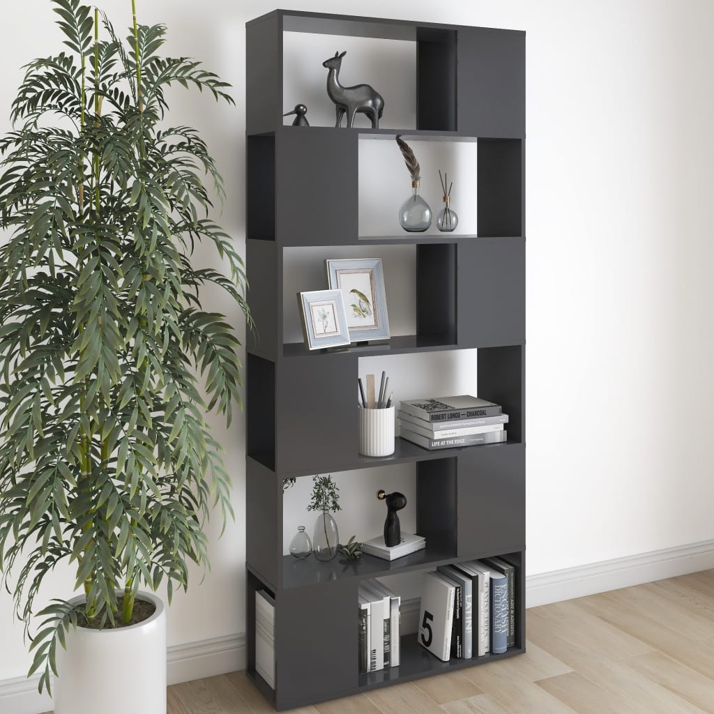 Bookcase Room Divider Grey 80x24x186 cm Wood Material