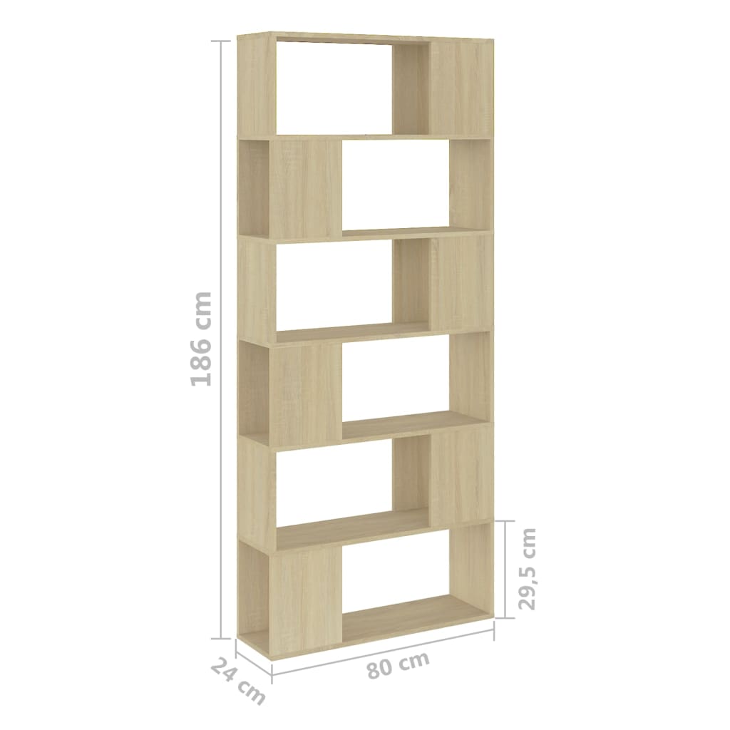 Bookcase Room Divider Sonoma Oak 80x24x186 cm Wood Material